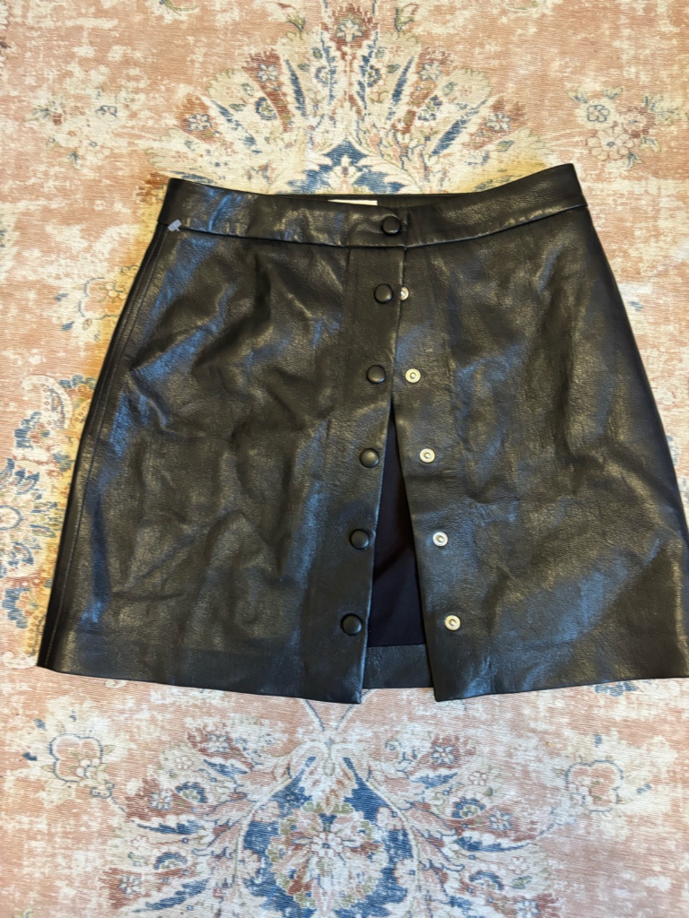 Wilfred Black Faux Leather Button-Front A-Line Skirt